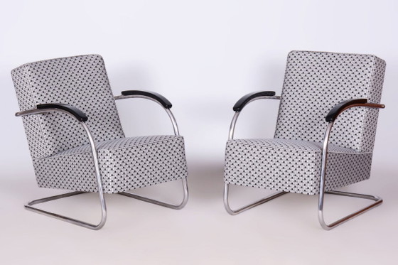 Paar gerestaureerde Bauhaus-fauteuils, van Mücke-Melder, chroom, Tsjechisch, jaren dertig – Metal, Textile (photo 6 of 26)