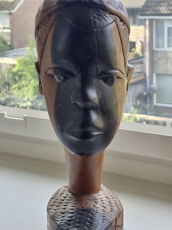 Vintage Afrikaanse Buste - Tweekleurig Ebbenhout – Decoratieve objecten (photo 2 of 7)