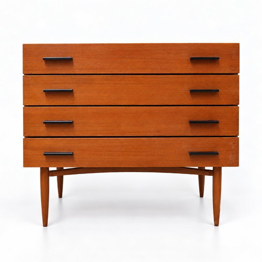 Vintage ladekast – houten commode met 4 laden uit de jaren ’60