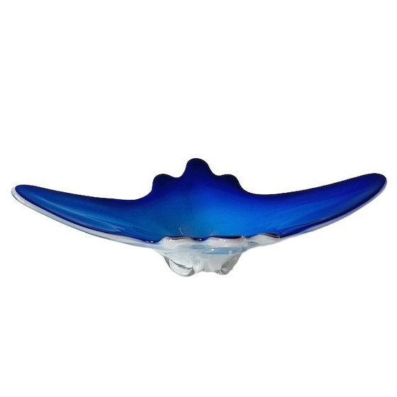 Image 1 of Vintage XL bol en verre de Murano bleu blanc verre clair Mid Century 1970