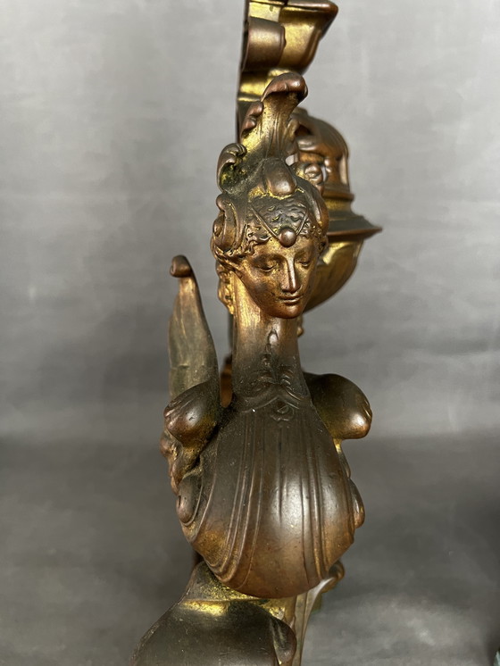 Image 1 of Paar Andirons aus dem 19. Jahrhundert, Frankreich um 1860 Bronze