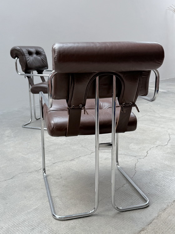 Image 1 of Set of 4 Guido Faleschini for i4Mariani 'Tucroma' chairs leather brown chrome, Italy 1970s