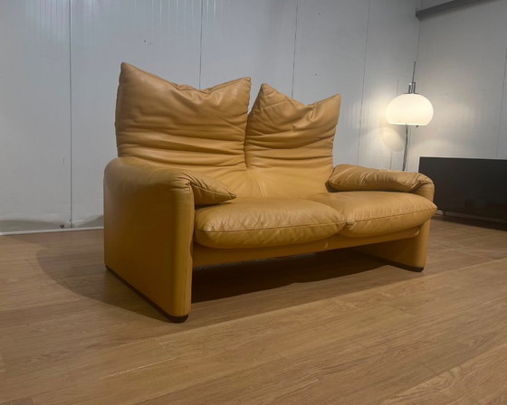 Image 1 of 2x Nieuwstaat Cassina Maralunga 2-Zits Bank Bruin Leer