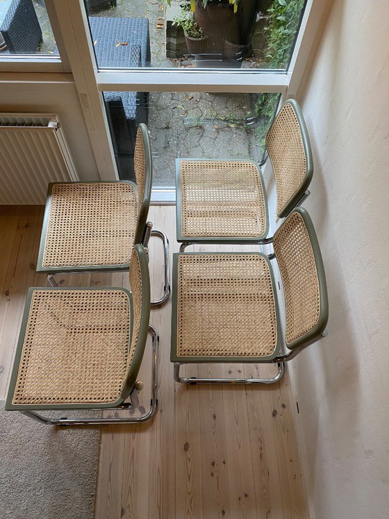 Sedie da pranzo italiane con rattan e cromo, set di quattro, Verde, Italian Design (foto 4 di 5)