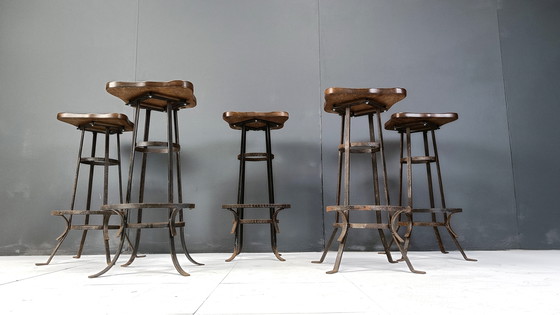 Image 1 of Vintage Brutalist Bar Stools, Set of 5 - 1970s