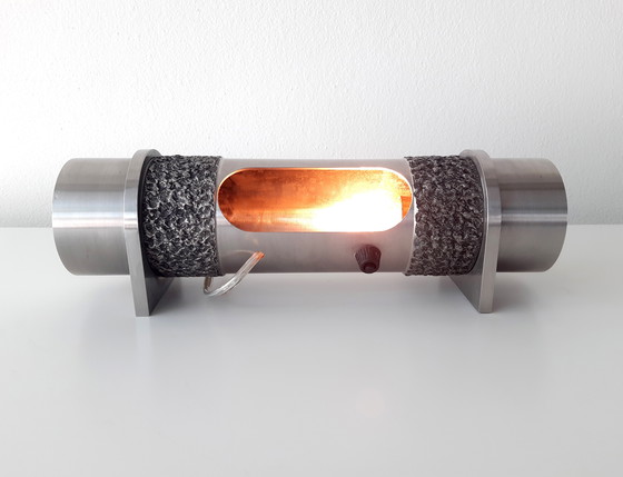 Image 1 of Bijzondere stalen vintage cilinder lamp, sfeervolle brutalist tafellamp