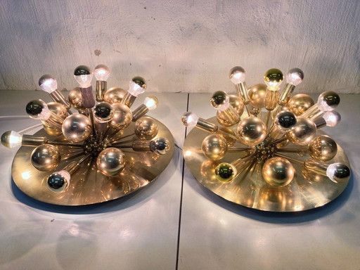 2 Sputnik wall lamps space age design by Cosack 60s 70s brass