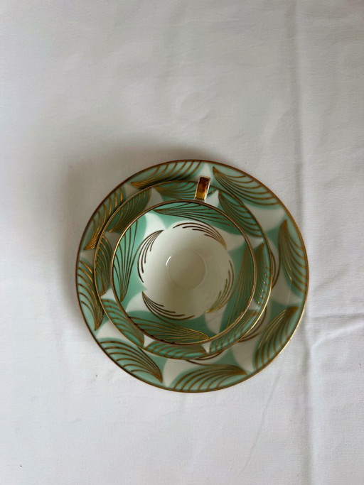 Vintage Bavaria Elfenbein porseleinen trio nr. 118 – pistachegroen en goud