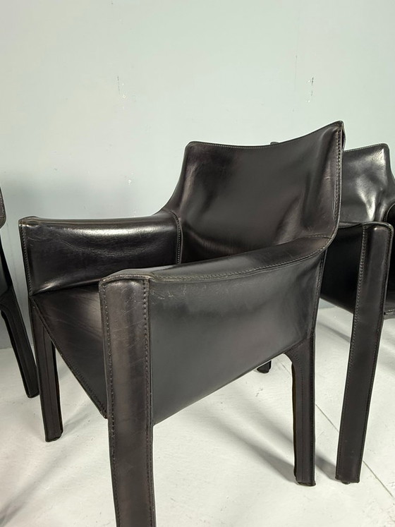 Image 1 of Set di sei sedie da pranzo Mario Bellini CAB 413, in pelle nera, 1977