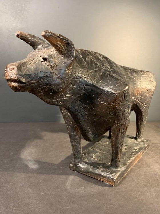 Sculpture animalière de taureau brutaliste en grès émaillé par Mario Peruggini, années 1960 – Ceramic (photo 8 of 12)