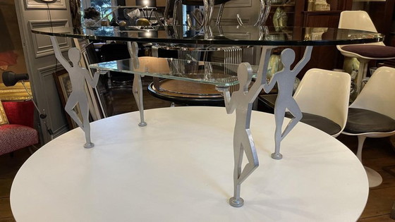 Antropomorfe Salontafel in Gelakt Metaal en Glas, Jaren 80 – Koffietafelboeken, Metal (photo 2 of 5)