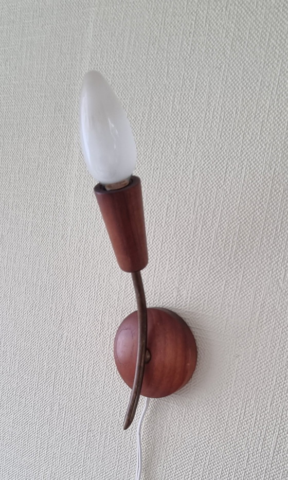 Image 1 of Two mid-century teak wall lamps, without shade