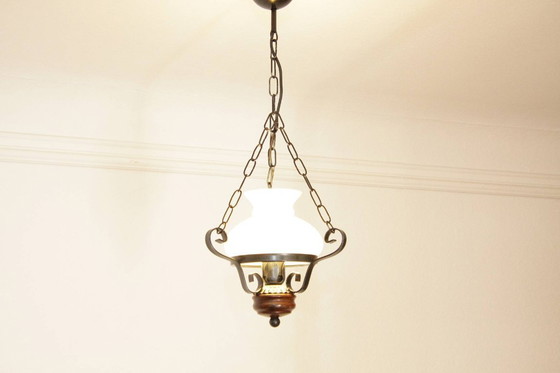 Image 1 of Deckenlampe Hängelampe Petroleum Glasschirm 54-64cm Vintage