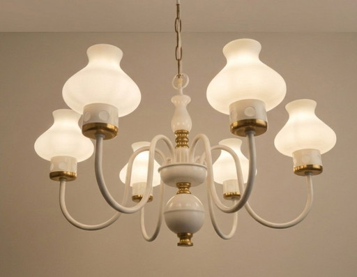 Rare Mid-Century Czech Lighting Set – 6-Arm Chandelier + Wall Lamp by Drukov, 1960s