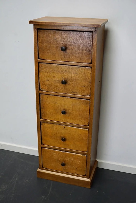 Image 1 of Antieke Nederlandse okergele ladekast, begin 20e eeuw