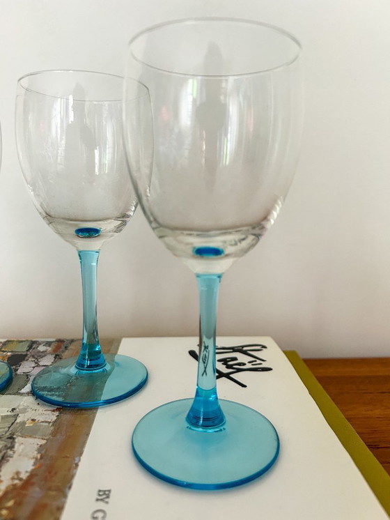 Image 1 of 4x vintage wijnglazen turquoise / lichtblauwe steel
