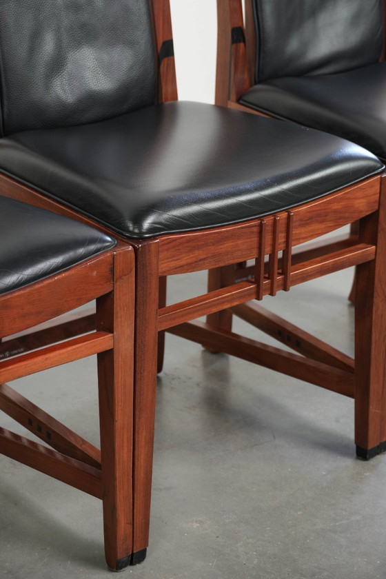 4x elegant black cowhide leather and wood Art Deco dining chair by Schuitema from the Decoforma series (photo 14 of 17)