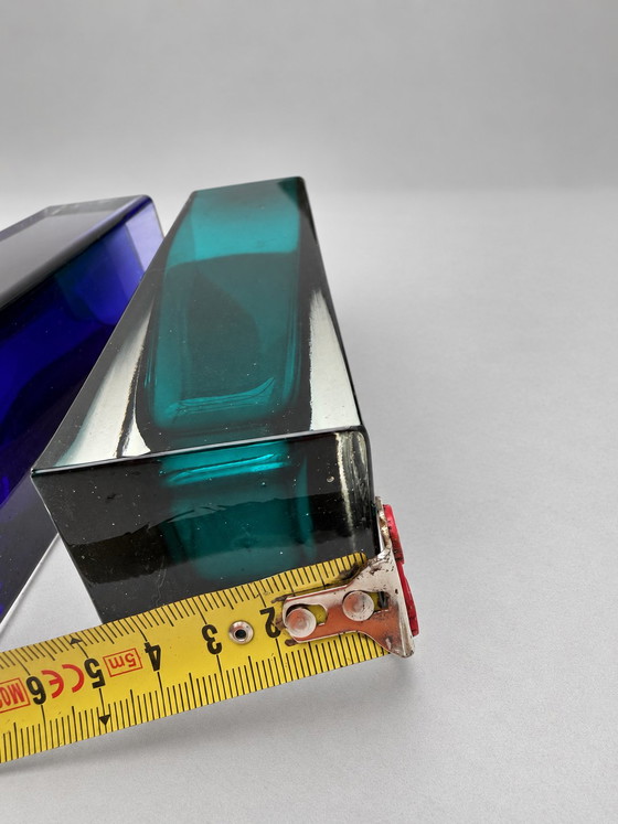 Set di 2 Vasi a Blocco Vintage 'Sommerso' – Blu Cobalto & Petrolio (Stile Murano) – Glass (photo 4 of 7)