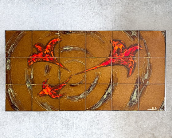 Image 1 of Vintage salontafel met keramische tegels