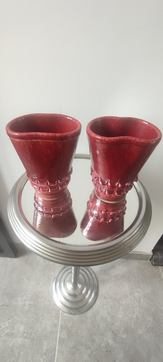 Paire de vases Art Déco en céramique rouge sang de bœuf asymétrique – Objets déco, Ceramic (photo 5 of 13)