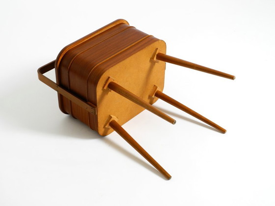 Image 1 of Beautiful original Mid Century teak sewing box with hinged compartments