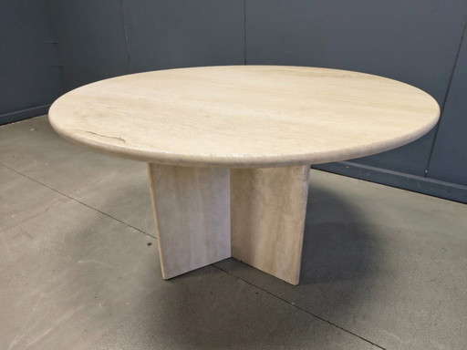 Round italian travertine dining table 1970s