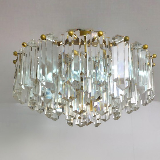 Image 1 of Lampadario da soffitto XL Kalmar anni '70 in vetro ghiacciato con ottone