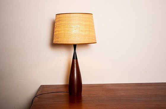 Image 1 of Large Danish keel-shaped table lamp in teak and ebony by Fog & Morup 1960.
