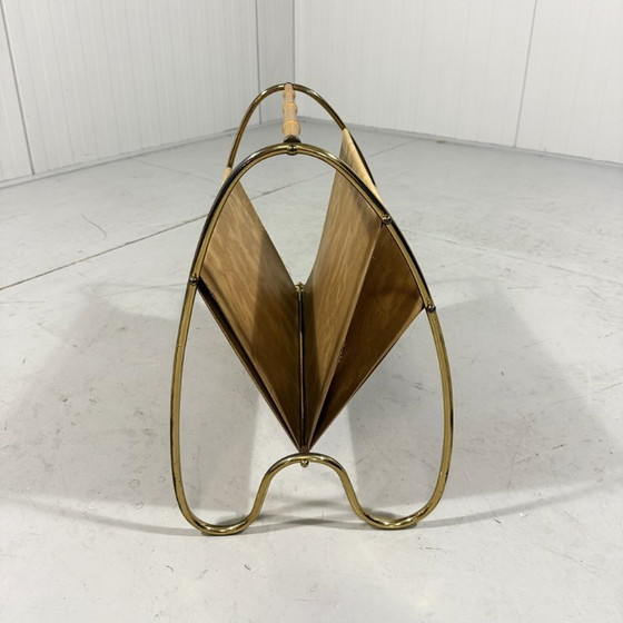 Image 1 of Brass & Rattan Magazine Holder 1950's