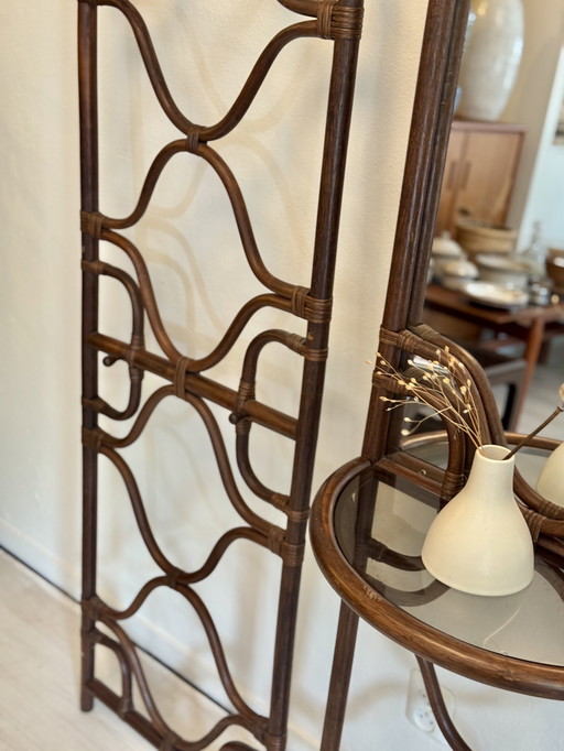 Vintage Rattan Wall Coat Rack Set 1970s
