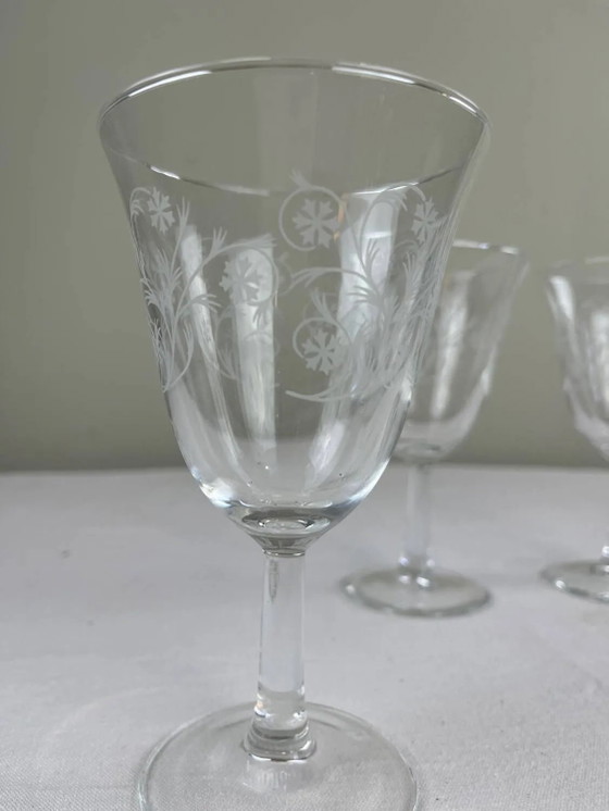Gravierte Gläser auf Fuß – Gläser & Karaffe, Crystal, Glass, Art Nouveau (photo 3 of 5)