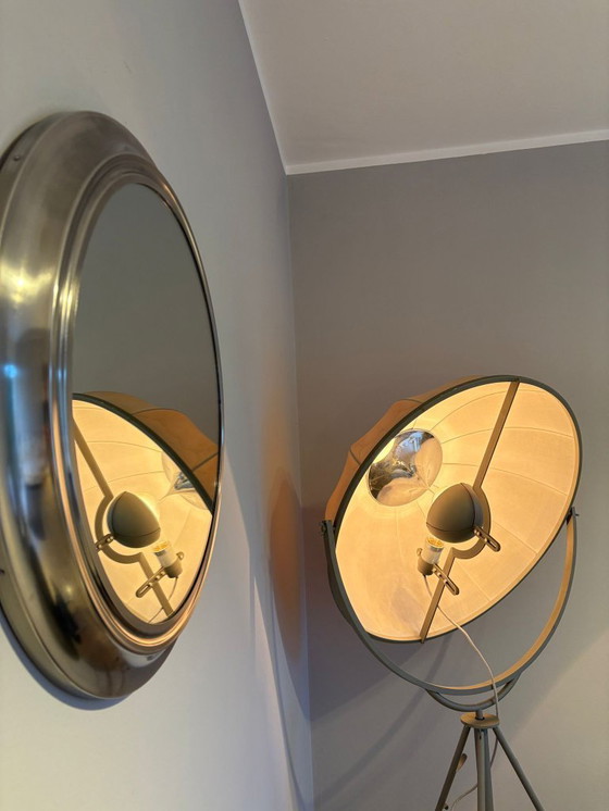 Image 1 of round mirror with metal frame, dating back to the 1970s