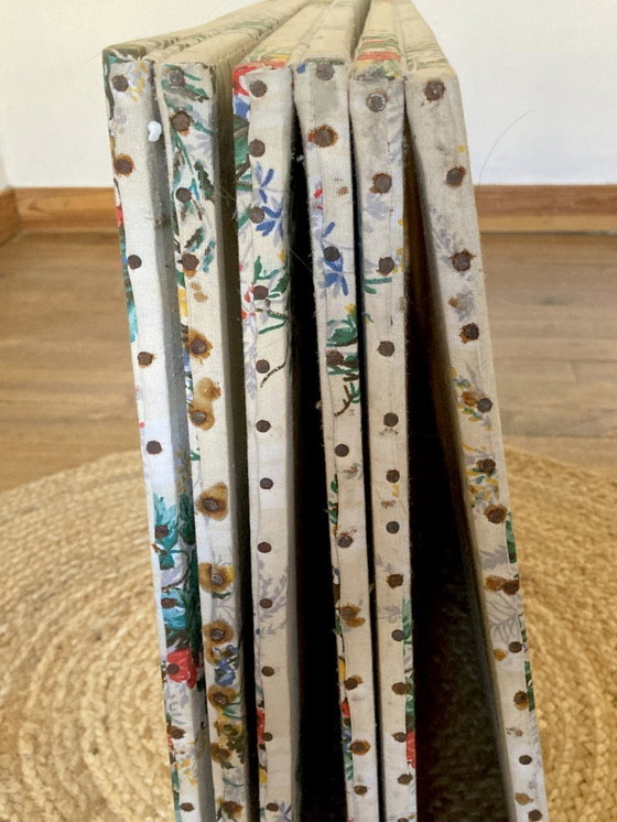 Image 1 of Antique 6-panel folding screen in wood and fabric, 1950s-1960s