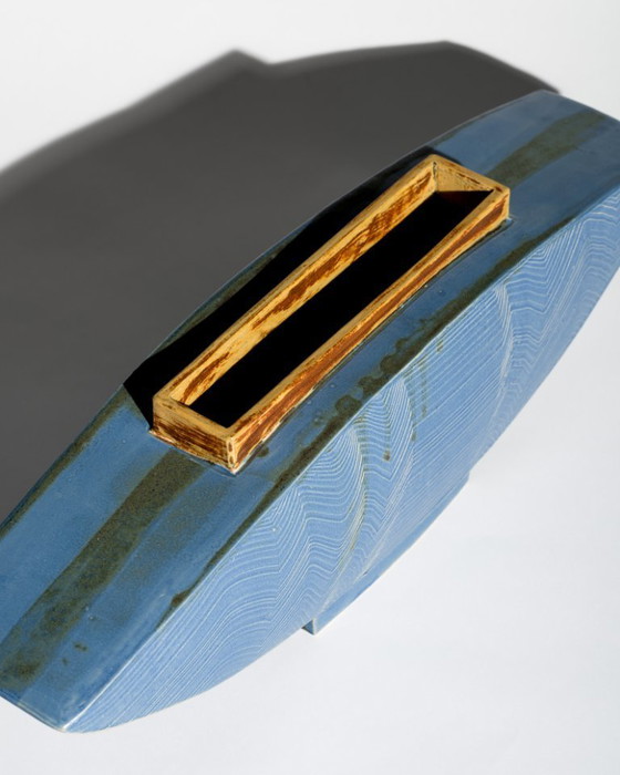 Image 1 of XL Architectural Sculptural Ikebana Form Signed European Studio Ceramic Vessel