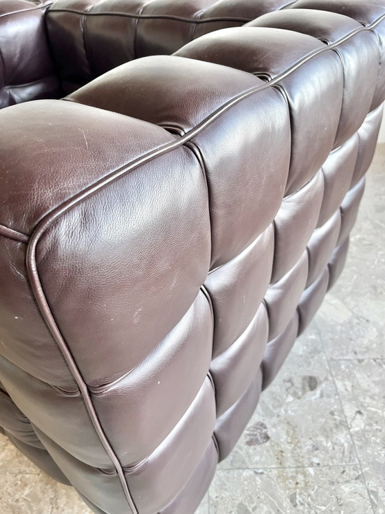 Image 1 of 2 Kubus loungestoelen | Josef Hoffmann-stijl | Donkerbruin leer