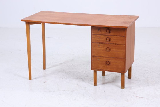 Image 1 of Vintage teak desk from the 60s | Mid - Century drawers work desk office desk table retro wood #07-70