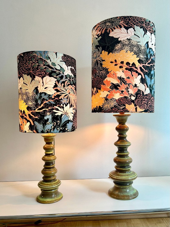 Image 1 of Juego de 2 lámparas: forma de pagoda de los años 60 con esmalte degradado verde