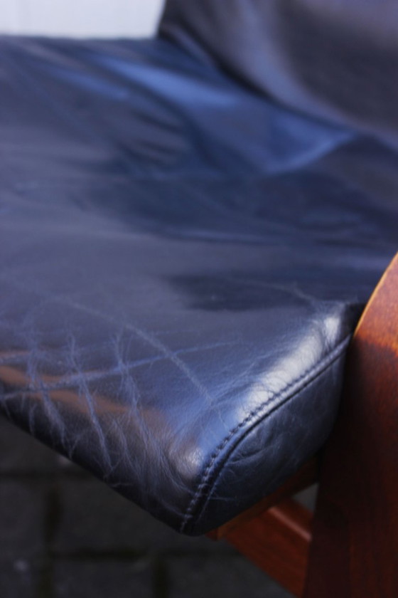 Image 1 of Ikea Vintage - Ikea POÄNG recliner and footstool in black leather, Scandinavian design, 1990s