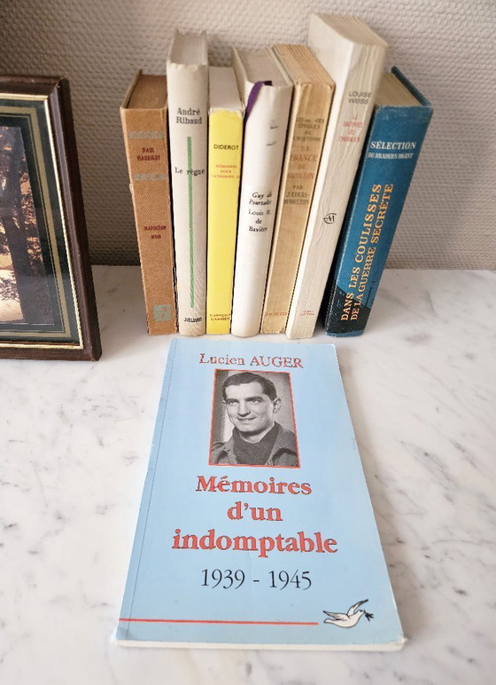 Image 1 of Set van 8 antieke boeken: Geschiedenis en memoires van Napoleon, Verzet, Lucien Auger, Diderot, inclusief losse lijst.
