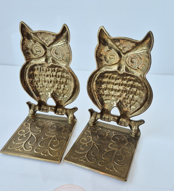 Image 1 of 2 vintage brass "Owl" bookends