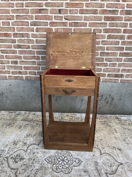 Vintage Antiek Art Deco Eikenhouten Bijzettafeltje Naaitafeltje – Wood (photo 6 of 8)