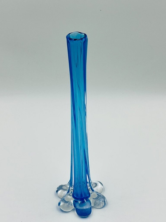 Image 1 of Vintage soliflore in blown blue glass, Murano style