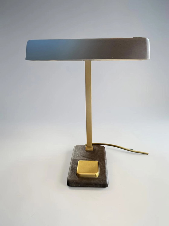 Lampada da scrivania/piano vintage Egon Hillebrand anni '70 – metallo martellato marrone & ottone – Modello (photo 5 of 13)