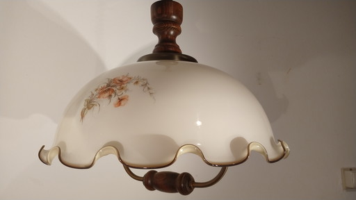 Grande lampe suspendue vintage en verre opalin Années 50-60