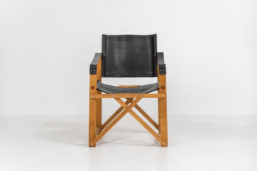 Safaristoel van eikenhout en leer (Denemarken, jaren 80)