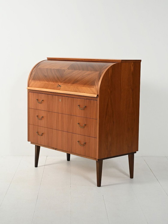 Image 1 of Secretaire scandinavo in teak con tamburo scorrevole
