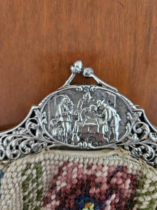 Marco de Bolso Antiguo de Plata con Escena de Café ca. 1910