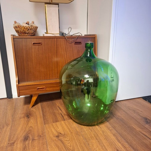Vintage Emerald Green Glass Fermentation Bottle or Floor Vase 'Dame Jeanne'