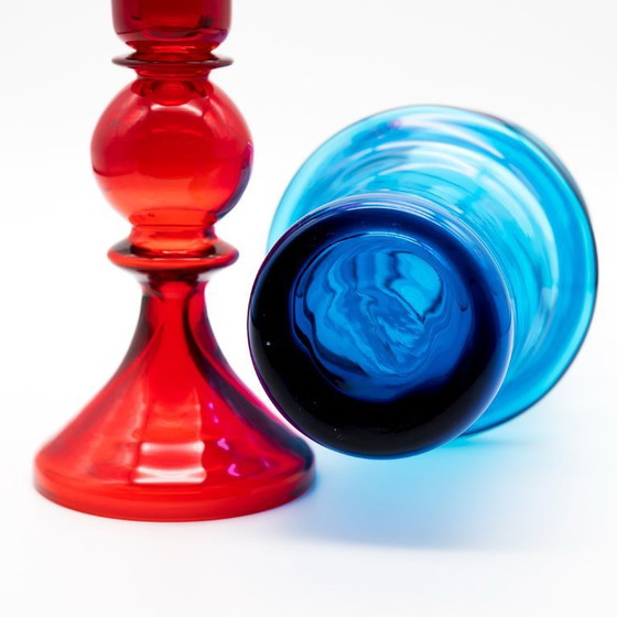Image 1 of Iconisch design uit het midden van de 20e eeuw, vintage vakmanschap ×3 kunstglazen vazen ​​set WMF
