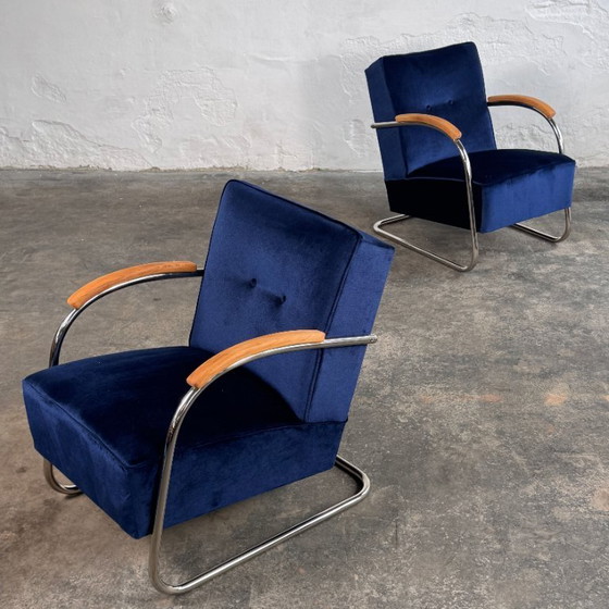 Image 1 of Pair of Tubular Steel Bauhaus Chairs by Anton Lorenz for Mucke Melder, 1930